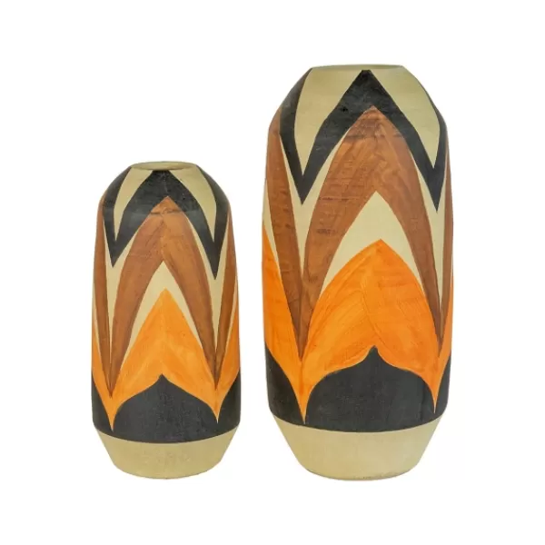 Vases-Kirkland's Home Orange And Brown Ceramic Vases, Set Of 2 Orange/Brown/Tan