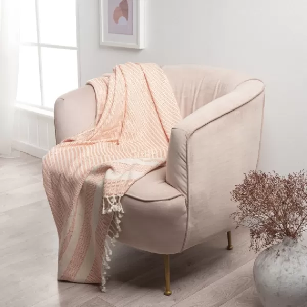 Blankets & Throws-Kirkland's Home Orange And White Stripes Cotton Throw Orange/White