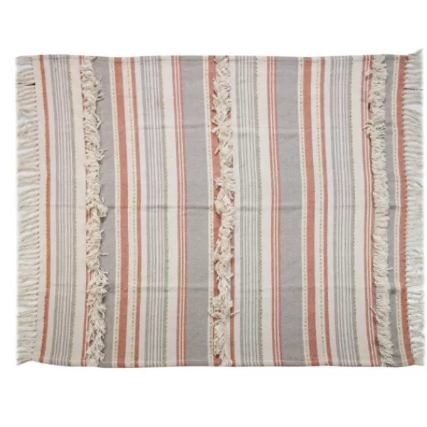 Blankets & Throws-Kirkland's Home Orange Fringe Line Work Throw Orange/Gray/Ivory