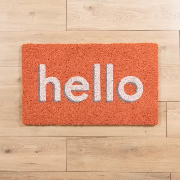 Doormats-Kirkland's Home Orange Hello Coir Doormat Orange/White