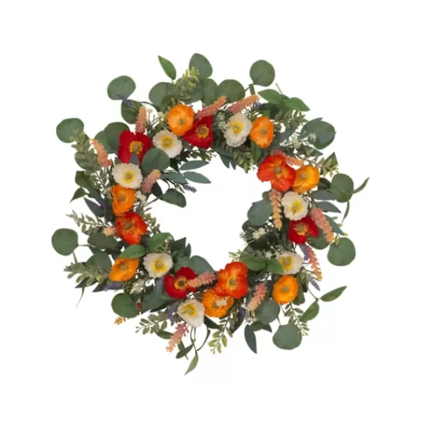 Wreaths-Kirkland's Home Orange Mixed Spring Floral Wreath Multi