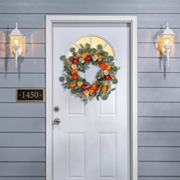 Wreaths-Kirkland's Home Orange Mixed Spring Floral Wreath Multi