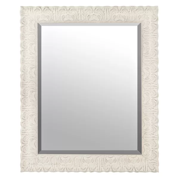 Framed Mirrors-Kirkland's Home Ornate Distressed Cream Mirror, 28.75X34.75 In.