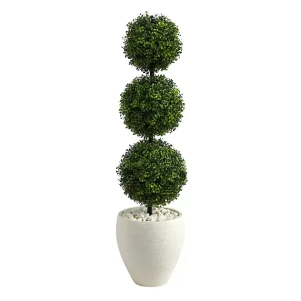 Trees & Topiaries-Kirkland's Home Outdoor Ball Boxwood Topiary In White Planter