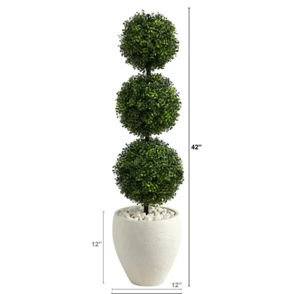 Trees & Topiaries-Kirkland's Home Outdoor Ball Boxwood Topiary In White Planter