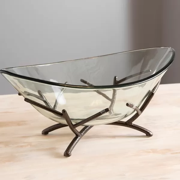 Decorative Bowls & Jars-Kirkland's Home Oversized Glass Bowl With Twig Base Clear/Brown