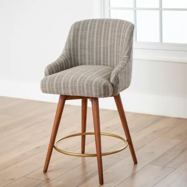 Bar Stools & Counter Height Stools-Kirkland's Home Paige Swivel Stripe Counter Stool Gray