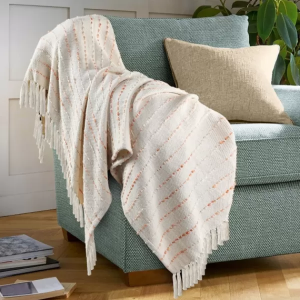 Blankets & Throws-Kirkland's Home Peach Shimmer Stripe Woven Throw Pink/White/Tan