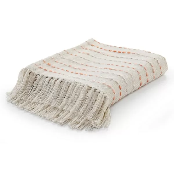 Blankets & Throws-Kirkland's Home Peach Shimmer Stripe Woven Throw Pink/White/Tan