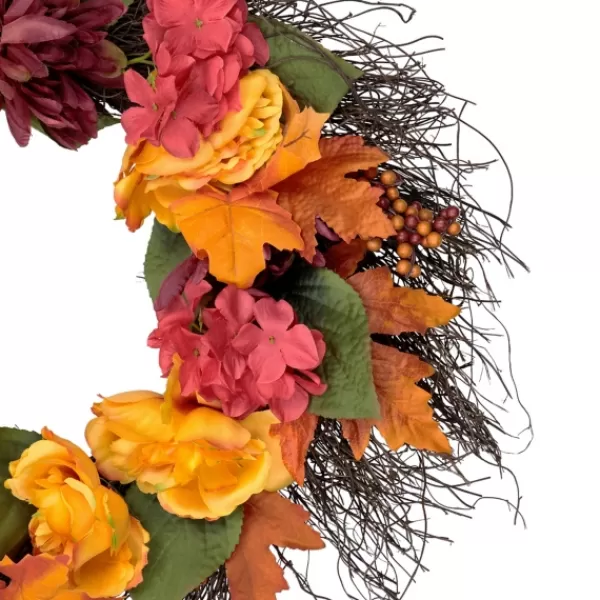 Wreaths-Kirkland's Home Peony And Mum Floral Wreath Yellow/Red/Orange