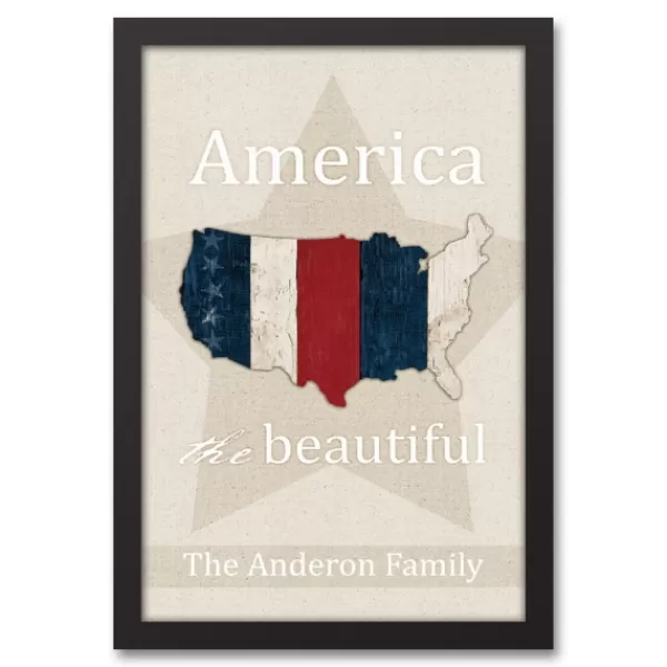 Wall Quotes & Signs-Kirkland's Home Personalized America The Beautiful Canvas Print Tan/Red/Blue
