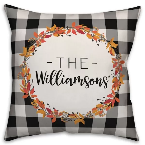 Pillows-Kirkland's Home Personalized Buffalo Check Harvest Wreath Pillow Black/White