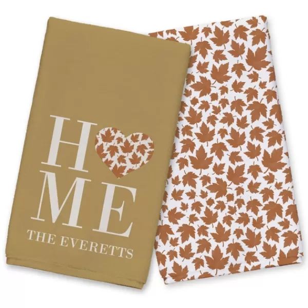 Blankets & Throws-Kirkland's Home Personalized Home With Heart 2-Pc. Harvest Towels Orange/White/Tan