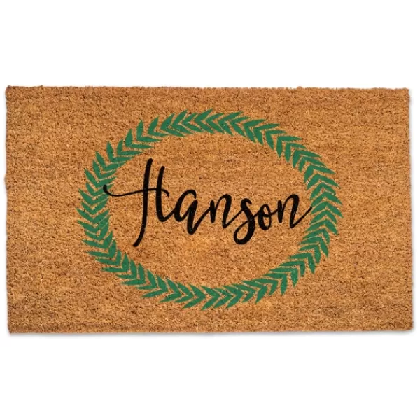 Doormats-Kirkland's Home Personalized Leaf Wreath Coir Doormat Tan/Black/Green