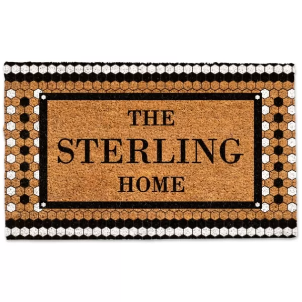 Doormats-Kirkland's Home Personalized Monochrome Tile Coir Doormat Tan/Black/White