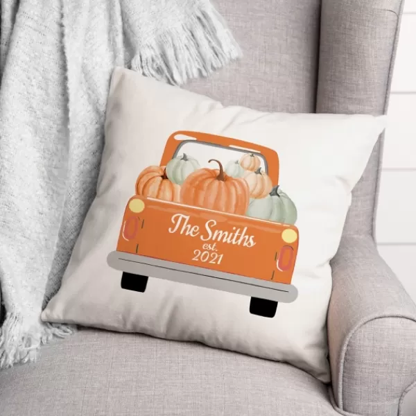 Pillows-Kirkland's Home Personalized Orange Pumpkin Truck Pillow Ivory/Orange