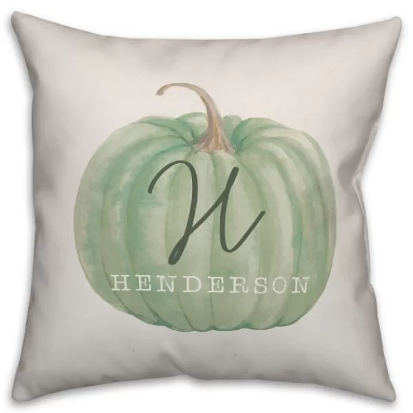 Pillows-Kirkland's Home Personalized Sage Pumpkin Harvest Outdoor Pillow White/Green