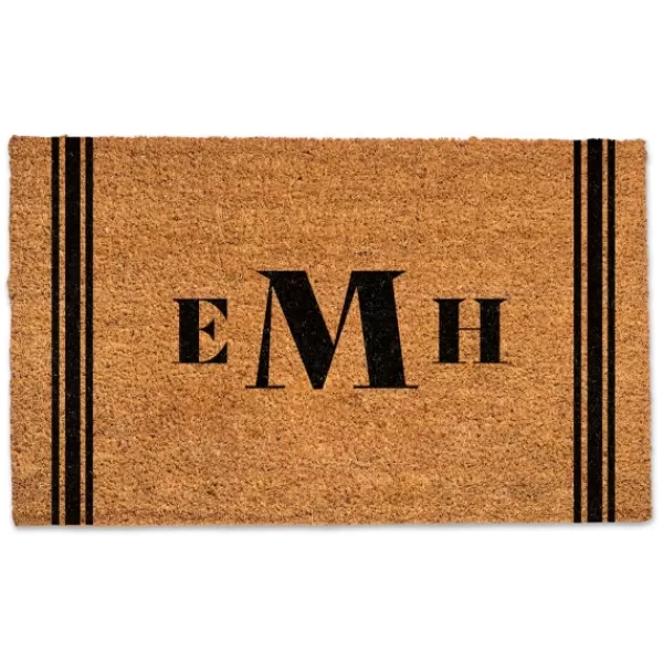 Doormats-Kirkland's Home Personalized Striped Monogram Coir Doormat Tan/Black
