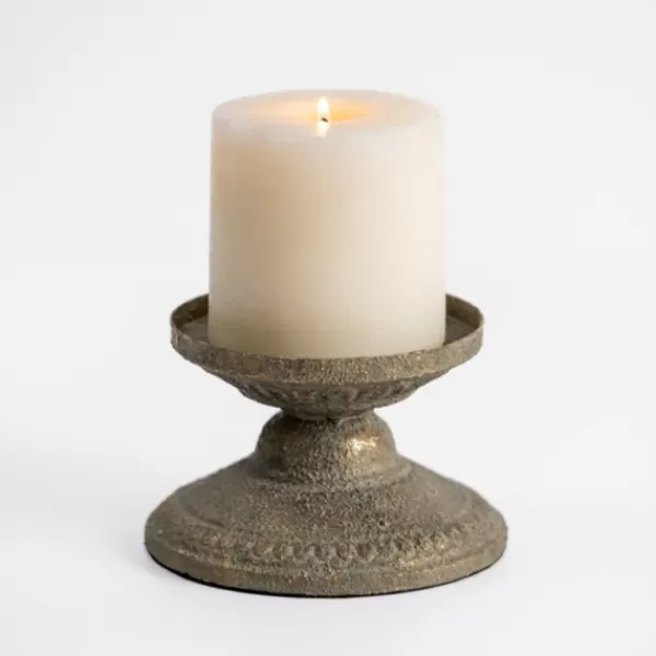 Candle Holders-Kirkland's Home Petina Metal Pillar Candle Holder, 4 In. Brown/Gold