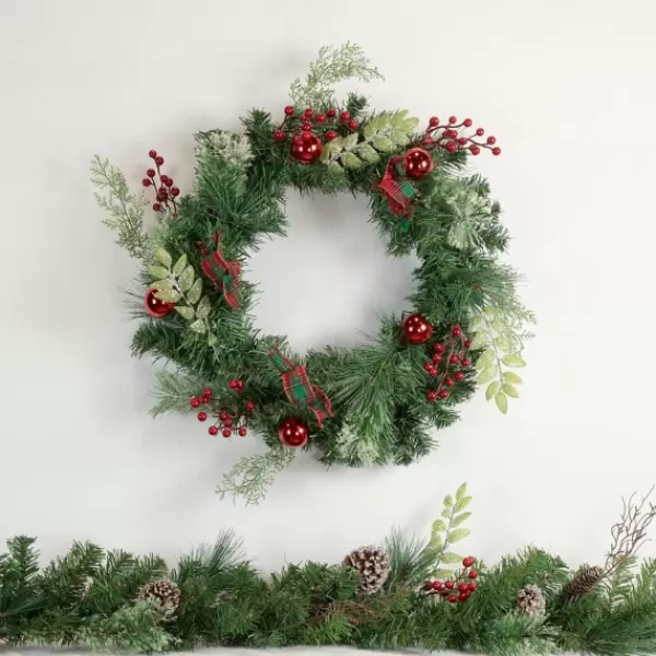 Wreaths-Kirkland's Home Pine And Berry Christmas Wreath, 24 In. Green/Red