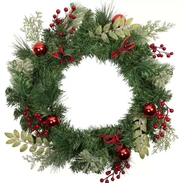 Wreaths-Kirkland's Home Pine And Berry Christmas Wreath, 24 In. Green/Red