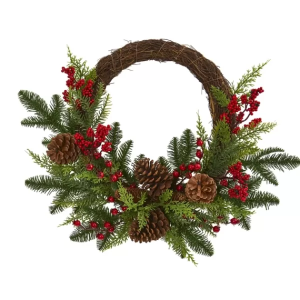 Wreaths-Kirkland's Home Pine And Cedar Christmas Wreath Green/Brown/Red