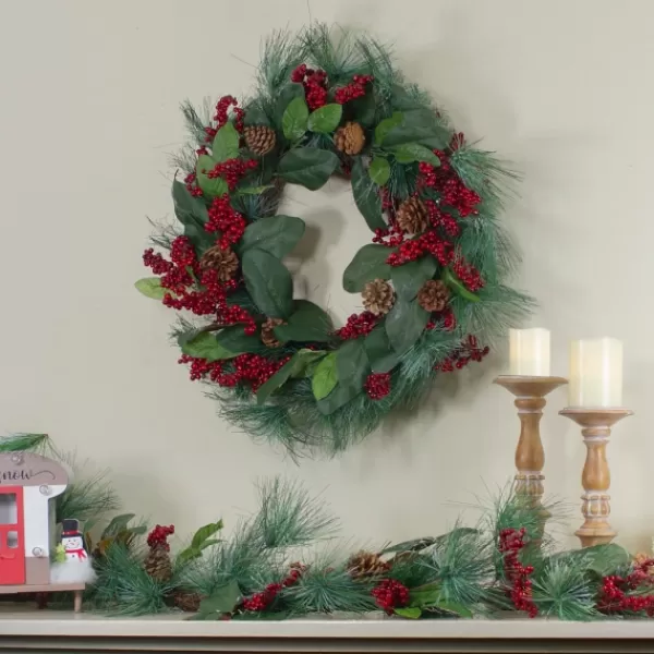 Wreaths-Kirkland's Home Pine Needles And Berries Wreath Green/Red