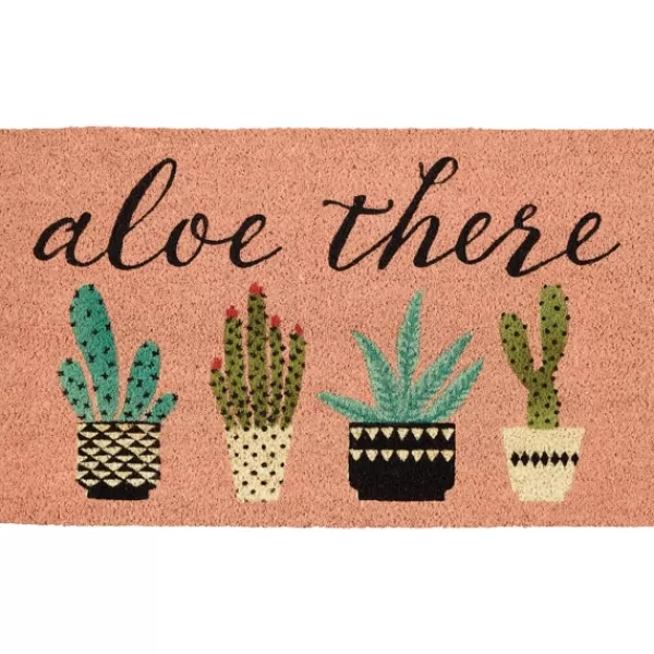 Doormats-Kirkland's Home Pink Aloe There Coir Doormat Pink/Green