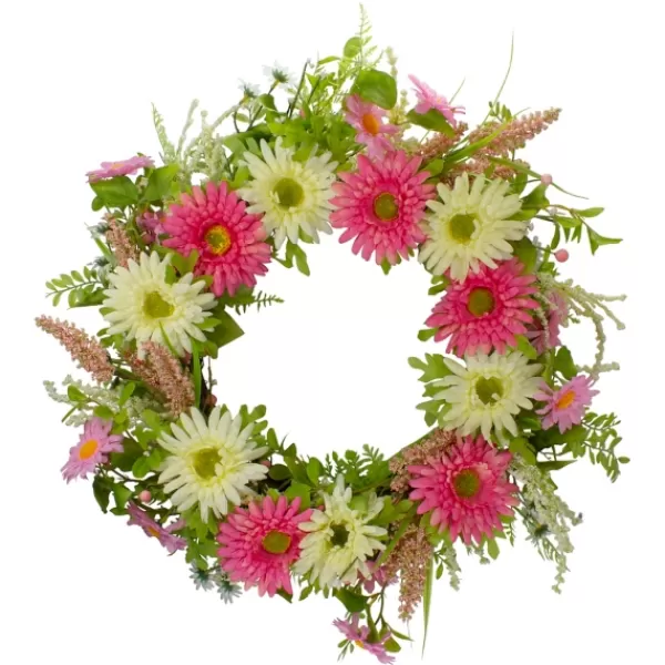 Wreaths-Kirkland's Home Pink And White Chrysanthemum And Berry Wreath Pink/White/Green