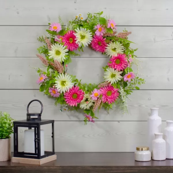 Wreaths-Kirkland's Home Pink And White Chrysanthemum And Berry Wreath Pink/White/Green
