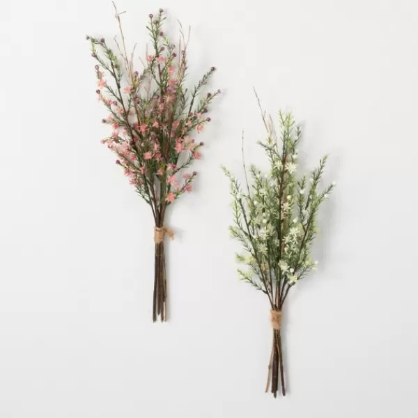 Stems & Bouquets-Kirkland's Home Pink And White Wax Flower Bundles, Set Of 2 Green/Pink/White
