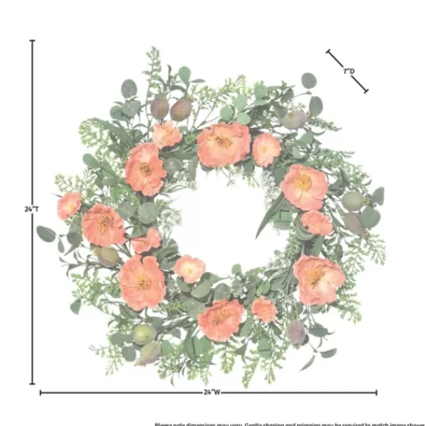 Wreaths-Kirkland's Home Pink Poppy And Pod Wreath Pink/Green