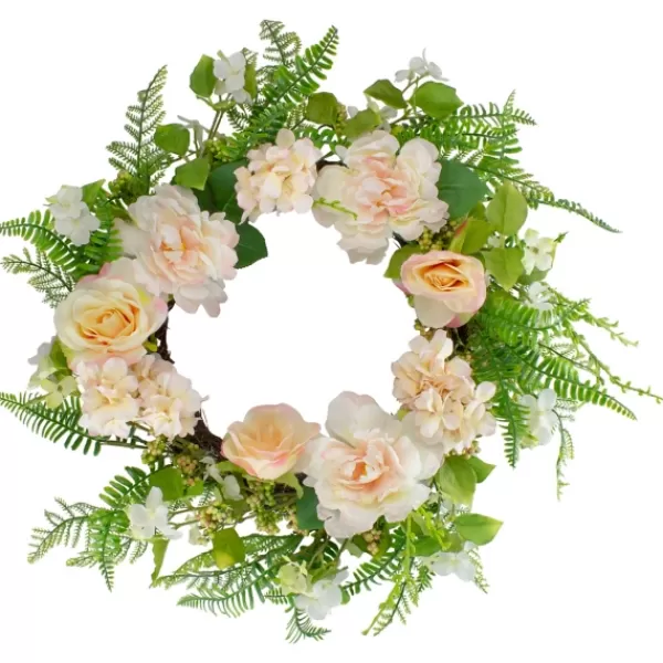 Wreaths-Kirkland's Home Pink Roses, Hydrangeas, And Peonies Wreath Pink/Green