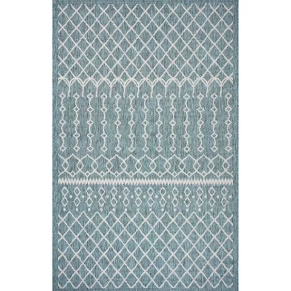 Outdoor Rugs-Kirkland's Home Placid Portico Sun Shower Outdoor Area Rug, 7X9 Blue/Ivory