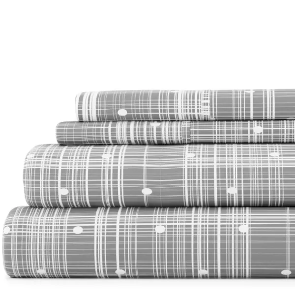 Bed Sheets-Kirkland's Home Plaid Polka Dot 3-Pc. Twin Sheet Set Gray