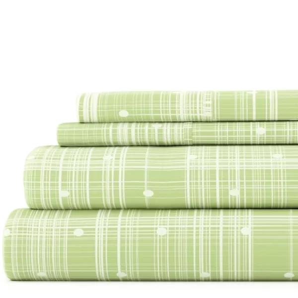 Bed Sheets-Kirkland's Home Plaid Polka Dot 3-Pc. Twin Sheet Set Green