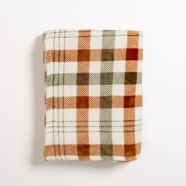 Blankets & Throws-Kirkland's Home Plush Spice Plaid Throw Ivory/Orange/Green