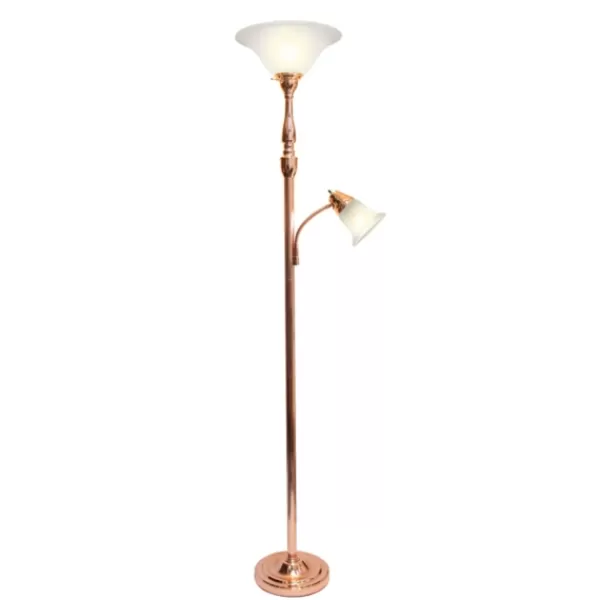 Floor Lamps-Kirkland's Home Polished Rose Gold And White Reading Arm Torchiere Pink