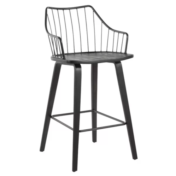 Bar Stools & Counter Height Stools-Kirkland's Home Poplar Wood Swivel Counter Stool Black