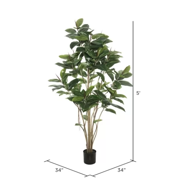Trees & Topiaries-Kirkland's Home Potted Green Rubber Tree, 5 Ft.