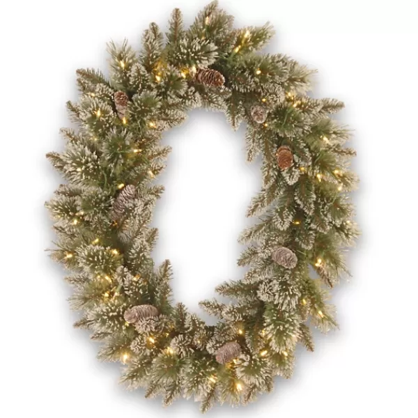 Wreaths-Kirkland's Home Pre-Lit Glittery Pine Oval Christmas Wreath Green
