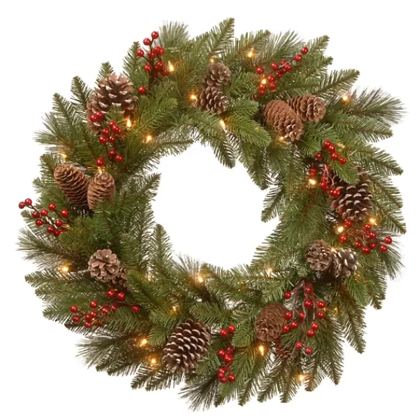 Wreaths-Kirkland's Home Pre-Lit Pine Cone Bristle Berry Christmas Wreath