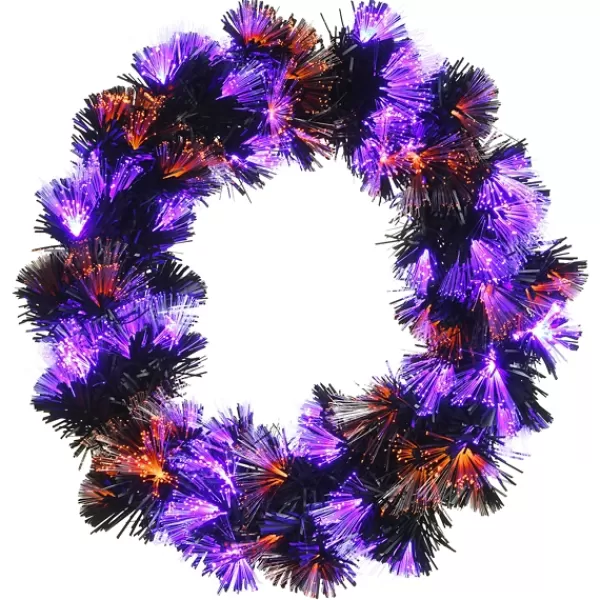 Wreaths-Kirkland's Home Pre-Lit Purple Fiber Optics Halloween Wreaths Purple/Orange/Black