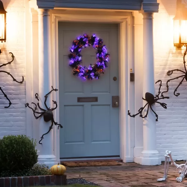 Wreaths-Kirkland's Home Pre-Lit Purple Fiber Optics Halloween Wreaths Purple/Orange/Black