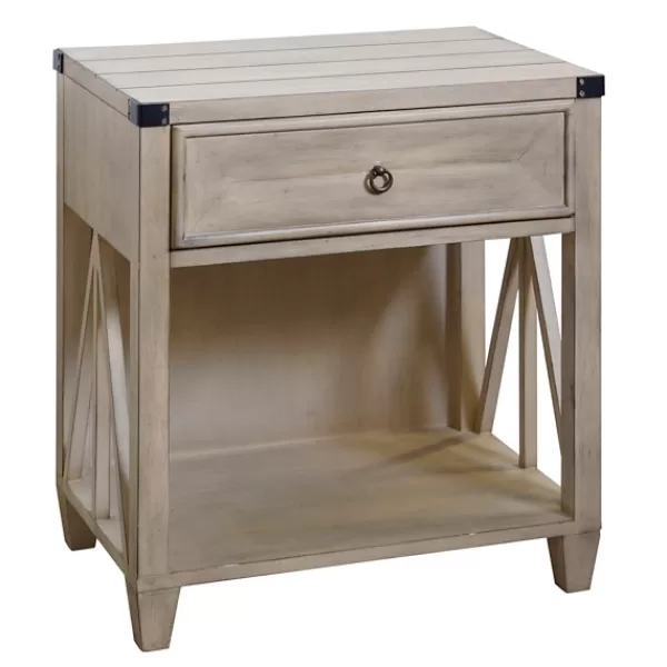 Accent & End Tables-Kirkland's Home Prescott Pine Wood Slatted Side Table Tan