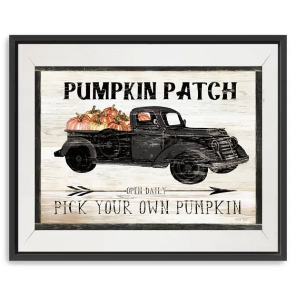 Wall Quotes & Signs-Kirkland's Home Pumpkin Patch Black Truck Giclee Canvas Art Print Tan/Gray/Black