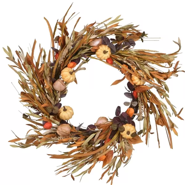 Wreaths-Kirkland's Home Pumpkin Seedpod Stalks Harvest Wreath Multi