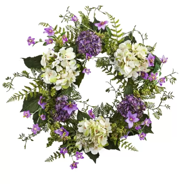 Wreaths-Kirkland's Home Purple And White Hydrangea Wreath Purple/Green/White