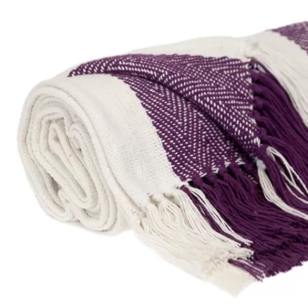 Blankets & Throws-Kirkland's Home Purple Chalet Striped Fringe Throw Purple/White