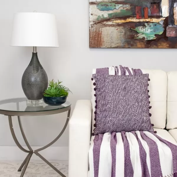 Blankets & Throws-Kirkland's Home Purple Chalet Striped Fringe Throw Purple/White